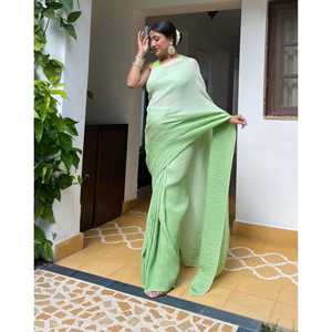 ผ้าซารีจอร์เจตต์สุดฮิต ดีไซน์สวยสะดุดตา เหมาะสำหรับงานปาร์ตี้และงานแต่งงาน ชุดเพื่อนเจ้าสาว สีเขียว ใส่ได้ทุกฤดู - Product Image 6