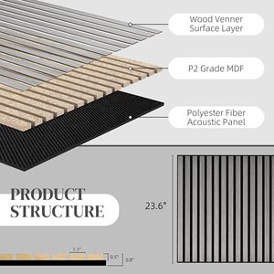 Set di 4 Pannelli Acustici in Legno e MDF Grigio 60x120cm, Decorazione Fonoassorbente per Pareti a Doghe - Product Image 5