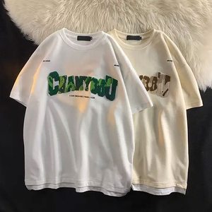 Camiseta Extra Grande con Cuello Redondo, Diseño de Letras con Estampado Flocado, 100% Algodón, Manga Corta, Talla Grande, Informal para Adultos - Product Image 2