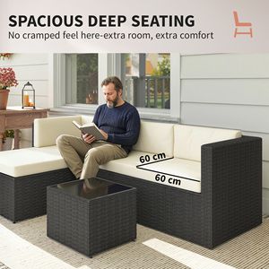 Set da conversazione per patio in vimini beige con tavolo con piano in vetro e cuscini (3 pezzi) - Product Image 6