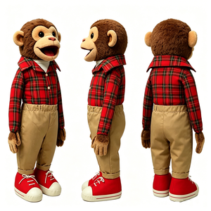 Cute Plush <b>Monkey</b> Hand Puppet with Red Plaid Outfit, Interactive <b>Toy</b> for Kids Pretend Play - Product Image 4