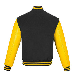 Veste universitaire noire et jaune pour homme avec manches en PU, col montant, fermeture boutonnée, style preppy, vêtement d'automne - Product Image 3