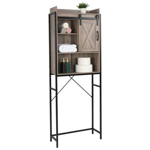 Mobile da Bagno in Stile Retrò con Ante Scorrevoli in MDF e Triamina, Struttura in Ferro e Ripiano a Tre Livelli - Product Image 4