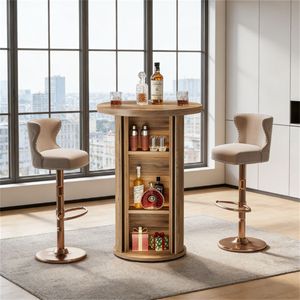Mesa de Bar Redonda Alta con Espacio de Almacenamiento, Mesa de Centro - Product Image 1