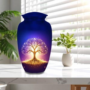 Blue Tree of Life Ashes Urn Handcrafted <b>Memorial</b> <b>Vase</b> Decorative Cremation Urn for Home Remembrance - Product Image 2
