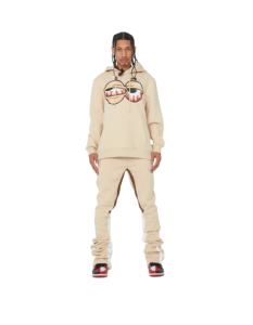 Ensemble pantalon de survêtement évasé personnalisé à capuche OEM pour hommes, poids lourd, coton éponge français imprimé bouffant, empilé, surdimensionné, décontracté pour l'hiver deux - Product Image 1