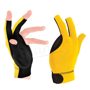 Gant de billard demi-doigt avec patch jaune et noir sur la paume pour droitier, usage sportif unisexe toutes saisons - Product Image 4