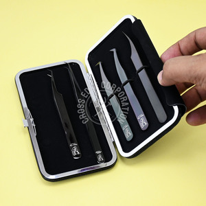 ที่มีคุณภาพสูงขนตาเส้นใยปลายขนตาแหนบปริมาณที่มีคุณภาพสูงแฟนๆหลวมเจ็ทสแตนเลสสีดำปลายแหลม - Product Image 1