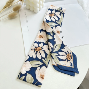 Foulard en satin de soie imprimé fleuri pour femme, ruban long et fin pour poignet, foulard de cou, bandeau pour cheveux, accessoires de mode - Product Image 2