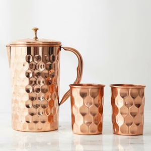 Copper jug set for trending home improvement product <b>water</b> serving metal set with <b>glasses</b> durable reusable kitchen drinkware - Product Image 1