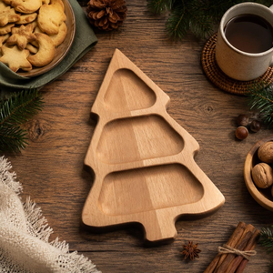 Bandeja de Servir Navideña de Madera de Cerezo Hecha a Mano, Bandeja de Servir Festiva de Madera Natural con Forma de Árbol Única, Estilo Rústico - Product Image 4