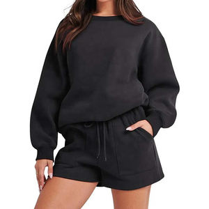 Conjunto de Ropa Deportiva para Mujer de Alta Calidad, Personalizado, Sólido, Impermeable, Cortavientos, Transpirable, 100% Algodón, Sudadera con Capucha, Pantalones Cortos, Sudadera de Cuello Redondo - Product Image 4