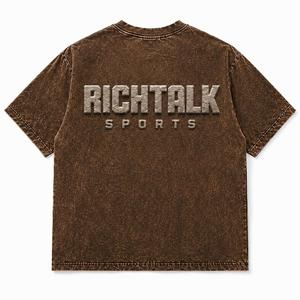 Unisex Oversized <b>Collarless</b> Short Sleeve 100% Cotton Fleece Acid Wash Front Embroidered Logo Quick Dry Pocket Sporty Casual Soft - Product Image 3