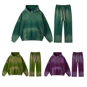Custom <b>Plain</b> <b>Tracksuit</b> Cotton Fleece Hoodie & Jogger Set Unisex Oversized Vintage Acid Wash Distressed Sun Fade Streetwear Set - Product Image 1