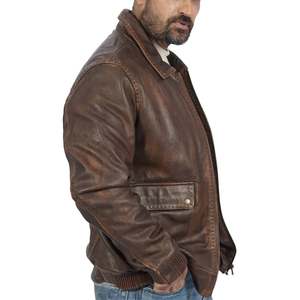 Chaqueta Bomber de Cuero Genuino Marrón Ligera y Ajustada para Hombre, Chaqueta Casual con Cierre y Cuello Camisero, Abrigo de Invierno - Product Image 4