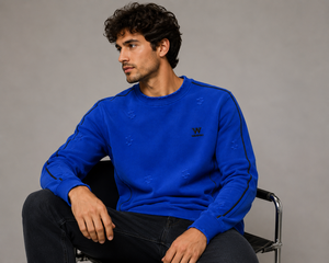 เสื้อสเวตเชิ้ตคอกลมสีน้ำเงินสำหรับผู้ชาย Warpro ทรงปกติ แต่งลายปัก โลโก้ปัก  ใส่สบายๆ สำหรับฤดูใบไม้ร่วง - Product Image 4