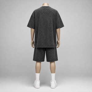 Mens Casual <b>Knitted</b> Acid Wash Oversized T-Shirt and Shorts <b>Set</b> Eagle Screen Print Loose Fit American Streetwear Two-Piece Outfit - Product Image 3