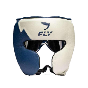 Ensemble de boxe Fly professionnel le plus vendu : Gants en cuir, protège-tête et protège-glandes, respirant, durable, crème, bleu, blanc - Product Image 3