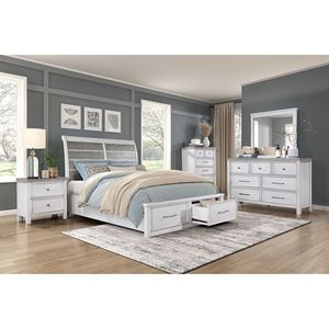 Comò Classico a 7 Cassetti per Camera da Letto, 1 Pezzo, Finitura Bianca e Grigia, Mobili in Legno - Product Image 5