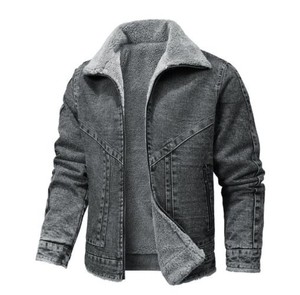 Veste en jean vintage pour hommes en gros |   Col montant d'hiver avec logo sur le devant |   Fournisseur en gros, usine américaine - Product Image 2