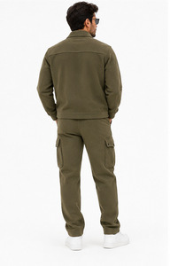 Conjunto de Ropa de Trabajo Estilo Safari de Forro Polar para Hombre, Chaqueta Utilitaria, Pantalones Cargo, Color Sólido, Atuendo Informal - Product Image 2