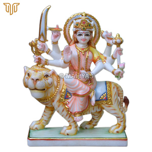 Marble Durga Mata Statue on Tiger | Handmade White Marble Durga Maa Murti for Home & Temple by MALIYAS Jaipur India - Product Image 2