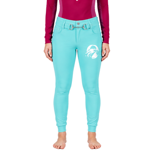Pantalon d'équitation pour femme turquoise, taille haute, extensible, avec passants de ceinture, pour la compétition et l'entraînement - Product Image 1