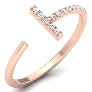 T en forme de laboratoire créé diamant plaine manchette ouverte bague en or nouvellement Design Collection bague plaquée rhodium fournisseur de bijoux faits à la main - Product Image 3