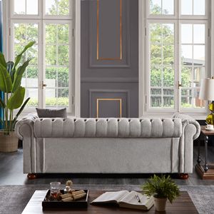 Divano Chesterfield in Tessuto di Lino Grigio Chiaro per Soggiorno - Product Image 4