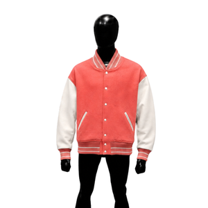 CLASSIC CORAL VARSITY <b>JACKET</b> FOR <b>MEN</b> TRENDY <b>MENS</b> FASHION With <b>White</b> Sleeves Turn-down Collar Button Closure Casual Style Autumn - Product Image 1