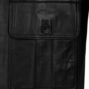 Chaqueta Safari de Cuero Genuino Negro para Hombre, Estilo Motero, Cuello Camisero, 4 Bolsillos, Marca Leather Cult - Product Image 5