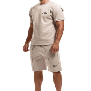 Ensemble de shorts décontractés unisexe été, nouveau, vente en gros, t-shirt à manches courtes, ensemble de survêtement imprimé uni, 100% coton respirant, 2 pièces - Product Image 3