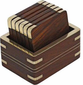 Wooden Square Coaster Non Slip Drink Mat Traditional Chinese Design for Home <b>Table</b> Decoration by TIMELESS CRAFT - Product Image 4