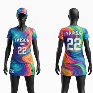 Uniforme de hockey sur gazon pour hommes en polyester interlock 220g de qualité supérieure, manches courtes, design à panneaux arc-en-ciel, logo personnalisé par sublimation, tenue d'équipe - Product Image 1