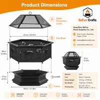 Brasero hexagonal d'extérieur en acier, découpé au laser, pour bois, avec écran anti-étincelles et pique à bois, pour terrasse, jardin et cour.
