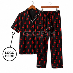 Cosh International Delta Sigma Sorority Greek Apparel Custom Logo Women's <b>Black</b> Red Character Print Short Sleeve <b>Pajama</b> <b>Set</b> - Product Image 1