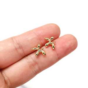 925 Sterling Silver Balloon Dog Stud Earrings Gold Plated Tiny Animal Earrings 12.7x9.5mm Cute Fine WJewelry Gift - Product Image 1