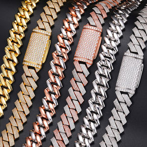 Collier cubain en moissanite couleur or rose, chaîne à maillons micro-pavés, bijoux en argent pour hommes - Product Image 4