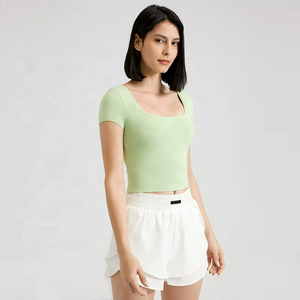 T-shirts pour femmes, hauts de yoga sans couture, vêtements de sport, t-shirts de fitness à manches courtes, hauts de yoga pour la gym, vente en gros - Product Image 5