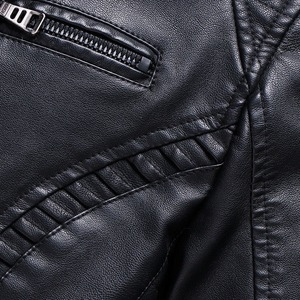 Veste en cuir noire pour homme, fermeture éclair, style motard, coupe slim, coupe-vent pour l'hiver - Product Image 5