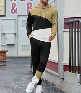 Men's Tracksuit 2 Piece Athletic Color Block Hoodie Sweatpants Casual Joggers Set for Men 100% Cotton 320 GSM OEM Custom Logo - Product Image 1