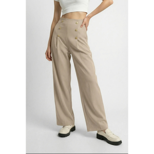 Pantalones de Pierna Ancha de Cintura Alta con Botones Dorados, Pantalones Palazzo con Botones Repujados, Pantalones de Pierna Ancha Estilo Marinero - Product Image 1