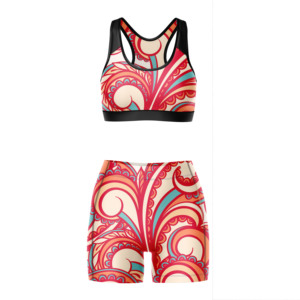 Ensemble de sport pour femme personnalisé par sublimation : soutien-gorge et short sans couture, respirant, pour yoga, gym, fitness, entraînement et course à pied - Product Image 4