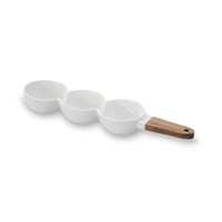 Plateau de service en céramique à trois compartiments avec poignée en bois pour condiments et épices