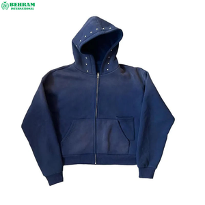 Sweat à capuche zippé pour homme de qualité supérieure, logo personnalisé, 350 GSM, avec strass et effet délavé à l'acide, coupe courte - Product Image 2