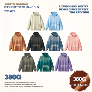 เสื้อฮู้ดดี้สีเขียวมะกอกแบบย้อมสีสไตล์วินเทจทรงโอเวอร์ไซส์สำหรับผู้ชาย มีกระเป๋าจิงโจ้ แขนยาว สตรีทแวร์ - Product Image 3