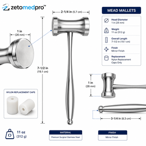BERGMAN Mallet 9,5 Zoll 24,1 cm 11oz 312g Aluminiumlegierung Griff Chirurgisches Orthopädisches Instrument Zetomed Pro CE-Zertifiziert Klasse I - Product Image 6