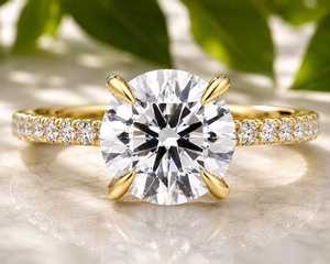 Anillos de lujo con halo oculto, oro sólido de 14K, diamantes cultivados en laboratorio con corte redondo certificados por IGI, anillos de compromiso de 1.50ct-5.50ct, anillos solitarios. - Product Image 1