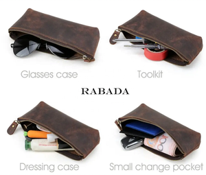 RABADA Real Leather Brown Travel <b>Makeup</b> Pencil Bag Leather Cosmetic Bag for Wholesale - Product Image 4