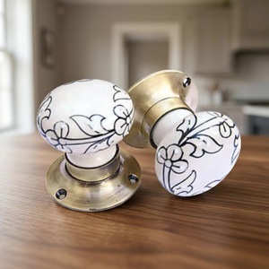 Modern Ceramic Cabinet <b>Knobs</b> with Floral Design Round Shape Durable & Eco-Friendly for Kitchen Bathroom & Living Room Furniture - Product Image 1